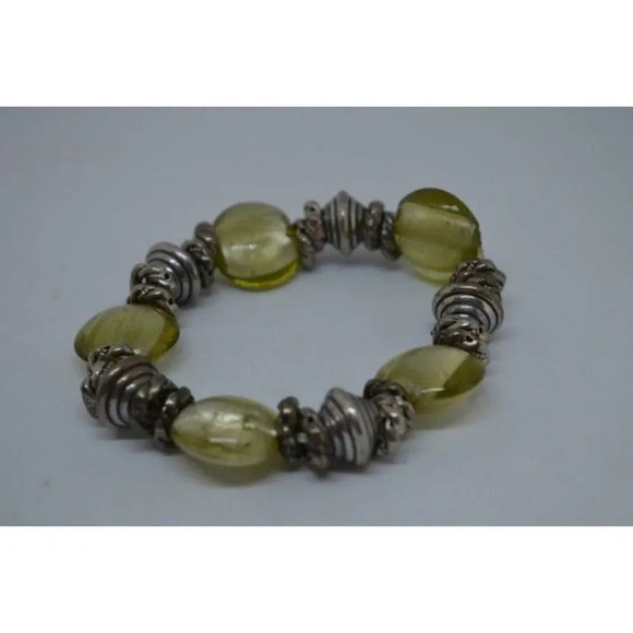 Stackable  Green Glass Silver Bracelets Chunky - Picture 5 of 9